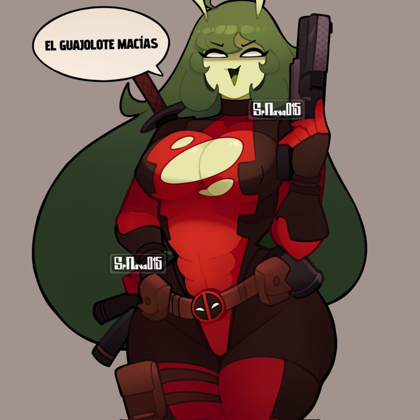 alien alien_girl antennae deadpool_(cosplay) green_body green_hair green_skin keltty_(srnava) srnava