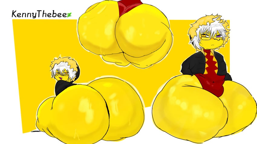 1boy ass bulge femboy glasses heterochromia hips hyper hyper_ass kennythebee large_ass looking_back male male_focus male_only sitting sweat sweaty sweaty_ass sweaty_butt thick_thighs thighs white_hair wide_hips yellow_body