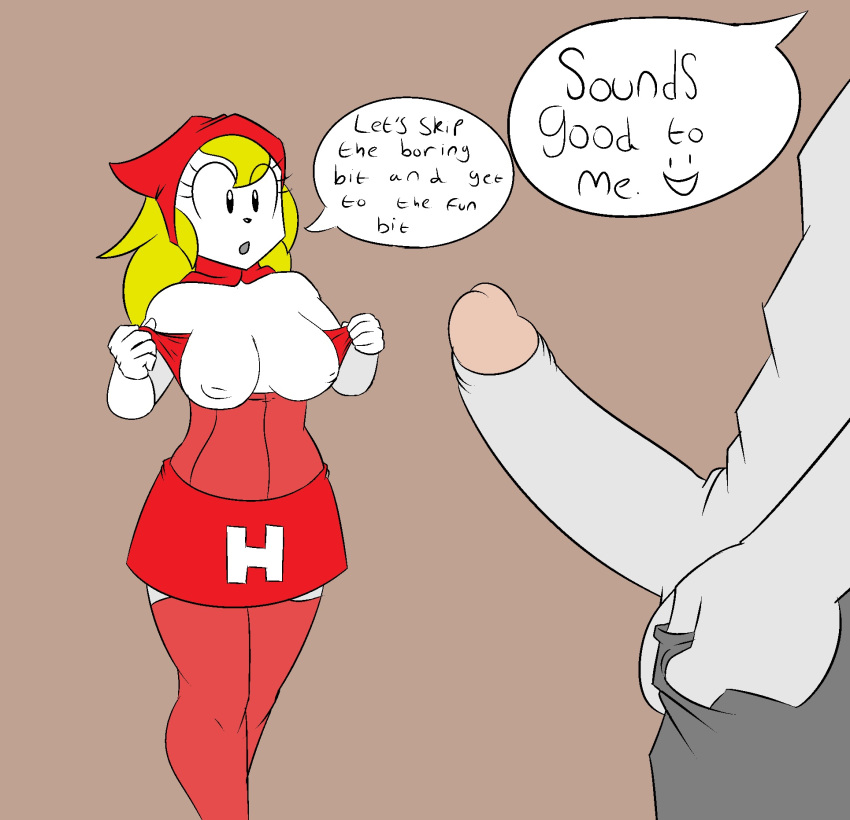 2016 anthro areola big_breasts big_penis breasts clothed clothing comic cute dialogue duo english_text erection exposed_breasts female fur hair hi_res legwear male nipples nude open_mouth penis simple_background speech_bubble stockings text theicedwolf undressing