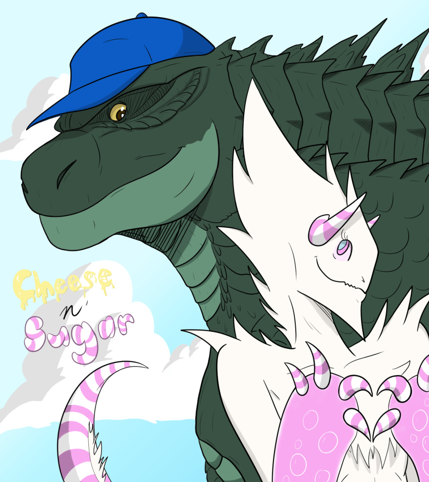 2014 cloud danjira duo female fur godzilla godzilla_(series) gojirag hat headgear horn male mammal reptile scales scalie simple_background spends spines sugarbeast sugarbeasts-07