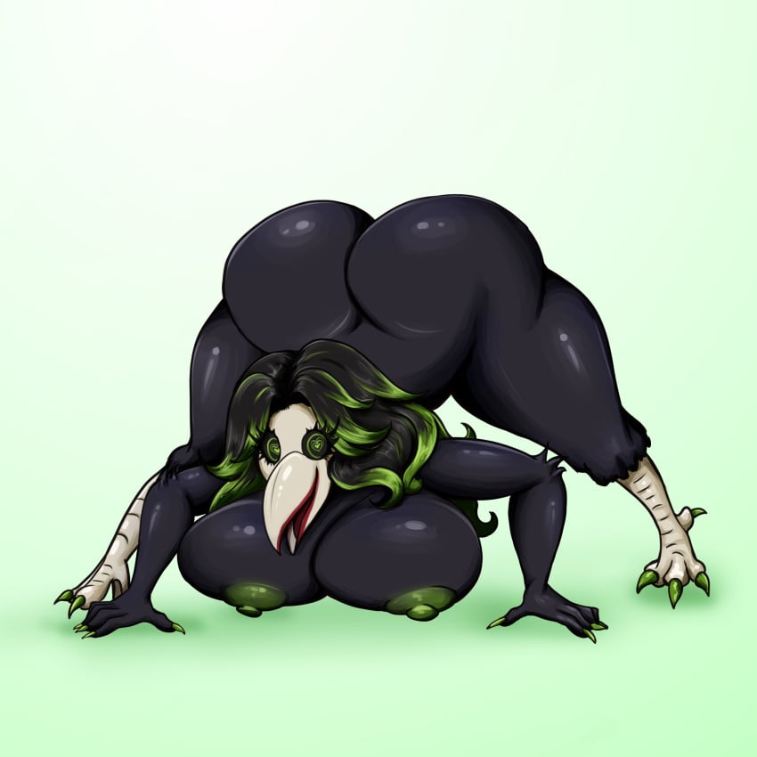 anthro avian beautiful bird black crow digital_art fan_art hot jack_o_challenge jack_o_pose original_character pinup_girl plague_doctor plague_doctor_girl raven sexy thicc transformation