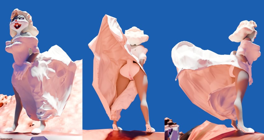 3d absurd_res anthro anus ass barefoot blender_(artwork) blonde_hair bottomless breasts buckteeth bugs_bunny clothed clothing digital_media_(artwork) dress feet female fur genitals gloves grey_body grey_fur hair handwear heartlessangel3d hi_res lagomorph leporid lips looney_tunes mammal marilyn_monroe marilyn_monroe_(cosplay) pussy rabbit red_lips rule_63 solo teeth warner_brothers white_clothing white_dress
