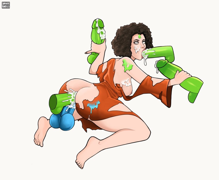 1girls 5boys ass blowbang blowjob blowjob_face cum cum_on_face dana_barrett double_handjob double_penetration female ghost ghost_penis ghostbusters gnashershells male multiple_boys multiple_penises ripped_clothing ripped_dress sigourney_weaver stroking_penis