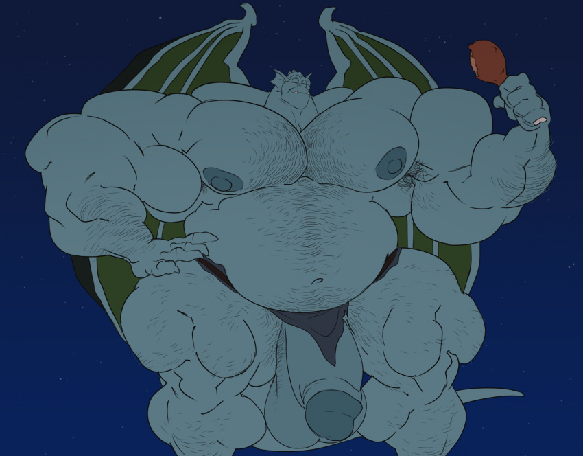 armpit armpit_hair balls big_balls big_penis body_hair broadway broadway_(gargoyles) disney disney_channel eating flaccid food gargoyle gargoyles male male_only muscular penis remert solo solo_male