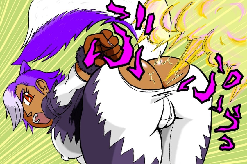 1girls angry_face ass_cutout ass_focus booty dark-skinned_female ebony erect_nipples fart fart_attack fart_cloud fart_fetish female_only fingernails_over_gloves fist humanization japanese_text jumpsuit kemono nipples_visible_through_clothing pixiv poison_gas pokemon pokemon_(species) purple_fart purple_fur pussy_visible_through_clothes red_eyes skunk_girl skunk_spray skunk_tail skuntank stench stinky_fart yellow_fart