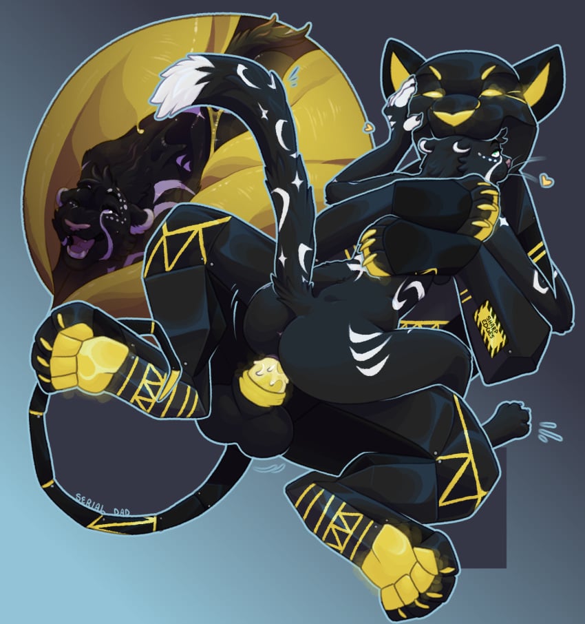 anthro duo felid female female_pred female_prey feral feral_pred feralfather hi_res holding_(disambiguation) internal leopard lion machine mammal pantherine paws robot robot_pred robot_vore shiny_(disambiguation) size_difference swallowing vaginal_penetration vore