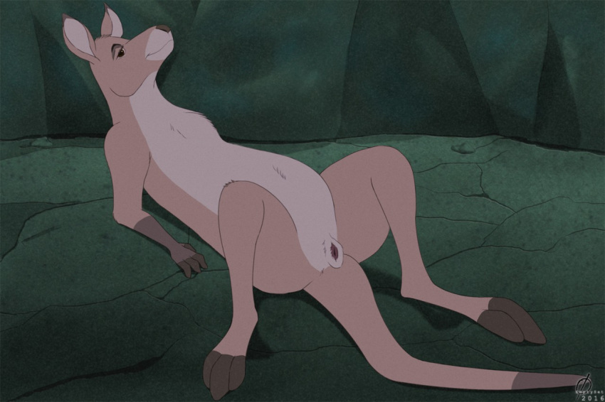 2016 anatomically_correct anatomically_correct_pussy disney emptyset faloo female feral feral_only fur kangaroo lying mammal marsupial on_back pink_fur pussy solo spread_legs spreading the_rescuers the_rescuers_down_under