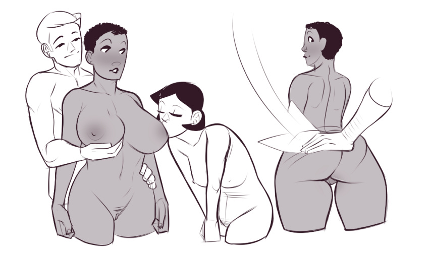 1boy 2girls bisexual bisexual_(female) dark-skinned_female dark_skin female fruit_basket_(jamesab) jamesab joy_winslow_(jamesab) light-skinned_male male non_canon original_character sex threesome