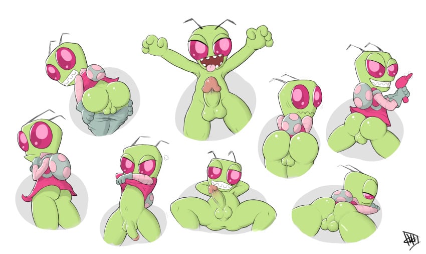 2016 absurd_res alien anus ass balls big_butt bottomless clothed clothing clothing_lift erection flaccid hi_res ikiki invader_zim looking_at_viewer lying male male_only nude on_back pants_pull penis presenting presenting_hindquarters shirt shirt_lift smile smooth_skin solo_male spreading standing teeth tongue tongue_out undressing zim