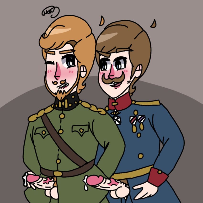 2boys army army_uniform big_balls big_penis boots clothed clothing cum ejaculation gay historical history kaiser_wilhelm_ii king_albert_i male_only marcan072 military_uniform royal royalty solo solo_male uniform vein veiny_penis yaoi