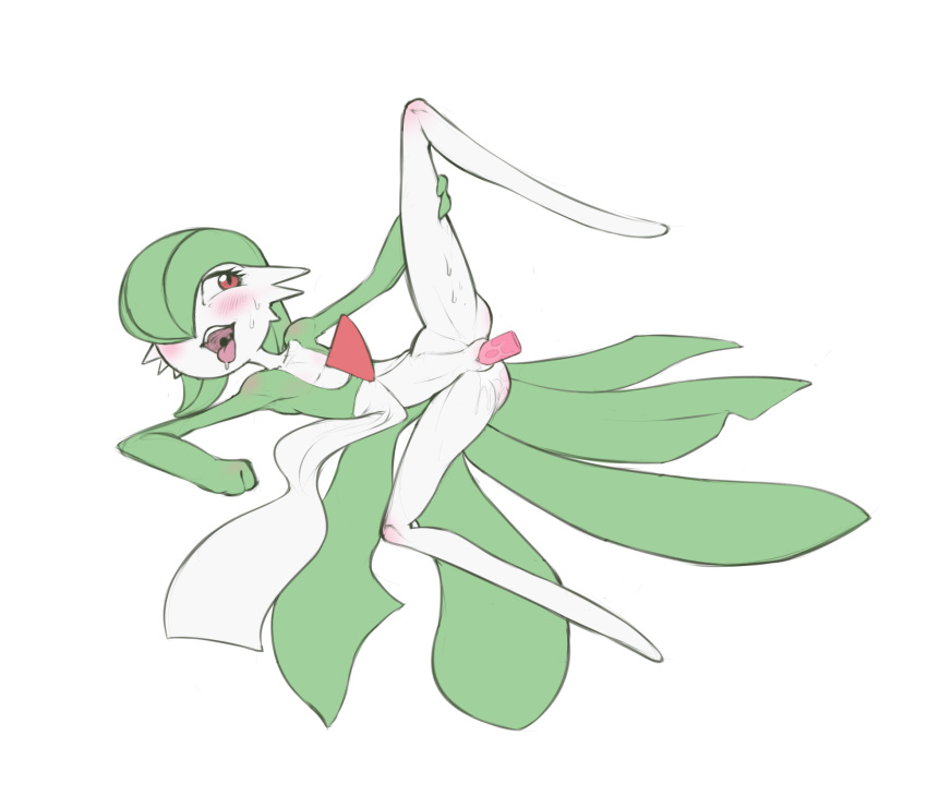 1boy 1girls 2016 2_fingers ahe_gao ass belly blush bottomless comfycushion disembodied_penis dress drooling eyelashes feet female flat_chest gardevoir green_hair green_skin hair_over_one_eye holding humanoid leg_grab leg_up long_legs nintendo no_breasts no_nipples open_mouth pokémon_(species) pokemon pokemon_(species) pokemon_rse pussy pussy_juice red_eyes saliva sex short_hair simple_background spread_legs spreading straight sweat teeth thin_waist tongue tongue_out video_games wet white_background white_skin