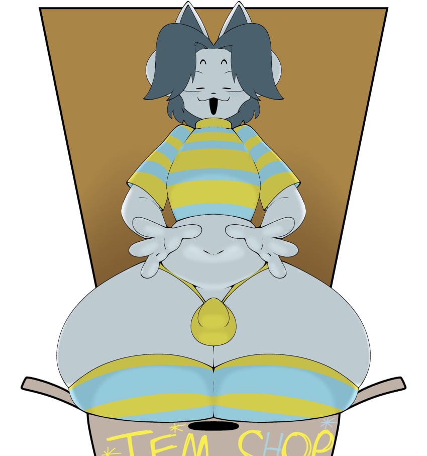 belly bulge clothed feline gray_hair revealing_clothes rule_63 surprised tagme temmie temmie_(undertale) thick_thighs thighhighs undertale white_fur woopyy