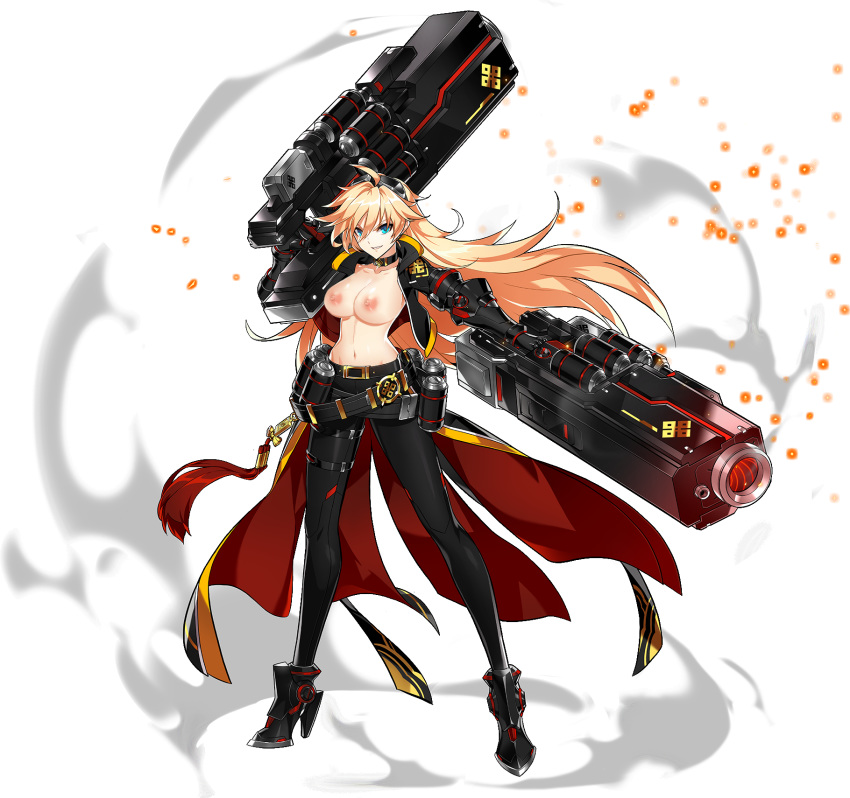 1girls blonde_hair blue_eyes breasts dungeon_and_fighter dungeon_fighter_online edit edited elsword falmataz female female_only gun guns nipples nude_filter rose rose_(elsword) solo