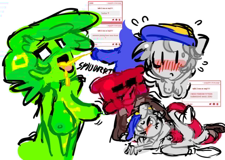 algebralien dog_ears female femdom fifteen_(bfb) four_(bfb) jerkingoff_another naked nude object_show object_shows osc peeing peeing_in_mouth piss_drinking pissing_in_mouth pissing_on_another puppyboy puppyfen request requested strawpage_request two_(bfb) two_(tpot) urine xfohv zero_(bfdi)