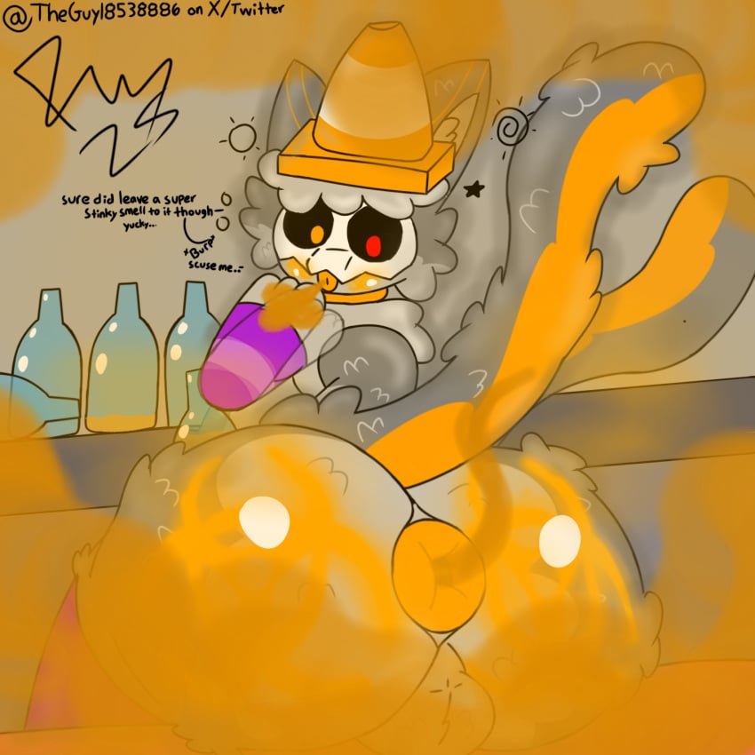 anthro anus ass balls big_butt biohazard_symbol blep blush bodily_fluids burp_cloud digital_media_(artwork) domestic_cat drunk fanning_nose fart fart_cloud fart_fetish felid feline felis femboy freeway_(freewaythecat) freewaythecat fur genitals grey_body hair hazard_symbol hi_res male mammal nude simple_background solo substance_intoxication symbol tail tail_motion tailwag text tongue tongue_out traffic_cone