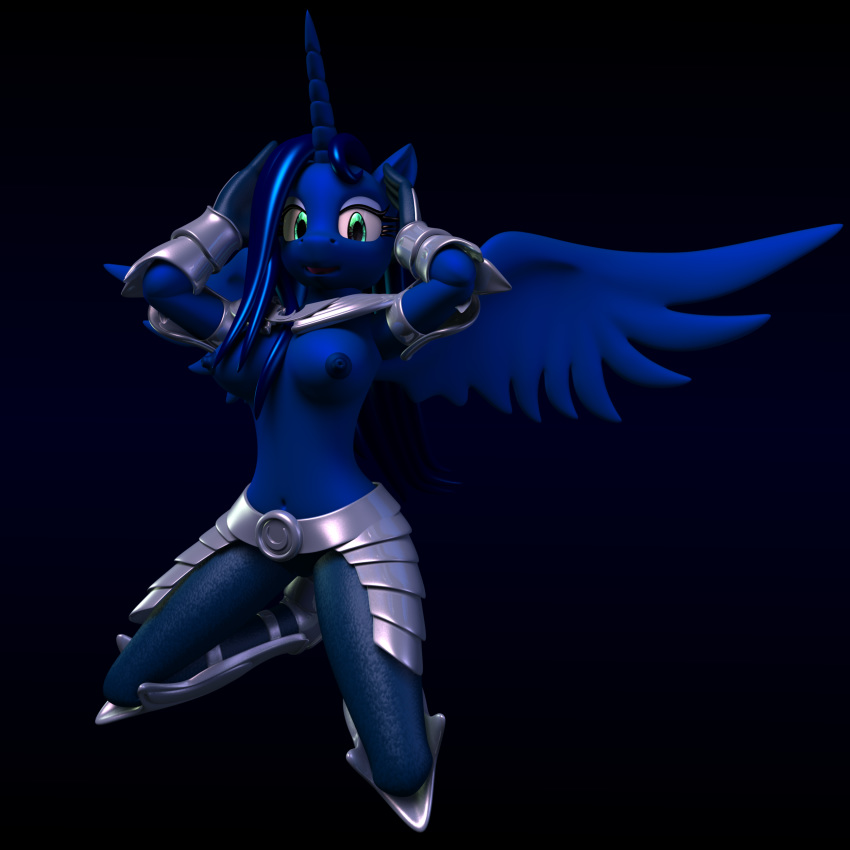 1girls 3d absurdres alicorn anthro armor breasts earthwinddk2 equine female friendship_is_magic furry hasbro highres horn horse long_hair looking_at_viewer magic mammal my_little_pony nipples pony princess princess_luna_(mlp) royalty solo wings