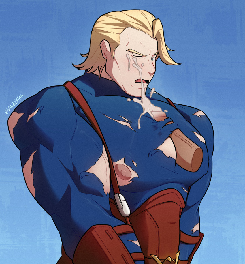 arthur_(fire_emblem_fates) balls bara blush boner cum disembodied_penis erection fire_emblem fire_emblem_fates gay male male_only muscles muscular orgasm pecjob penis ripped_clothing vvulfbara