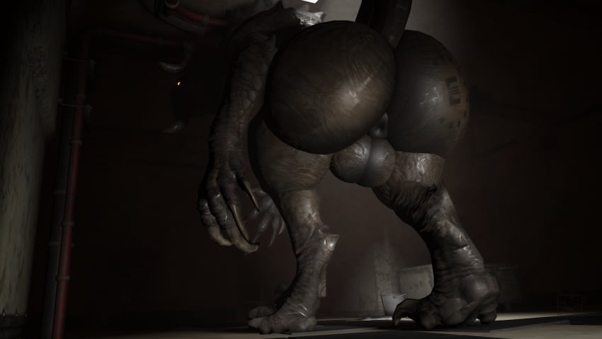 2_horns 3d_(artwork) anus ass balls basement bethesda_game_studios big_butt black_body brown_body butt_tattoo ceiling_lamp claws darkness deathclaw digital_media_(artwork) fallout feral furniture genitals glowing glowing_eyes hi_res horn huge_butt inside lamp looking_at_viewer looking_back looking_back_at_viewer male male_only microsoft monster penis presenting presenting_hindquarters raised_tail roblox scalie solo spikes spikes_(anatomy) spotlight standing tail tattoo watermark willie_piv