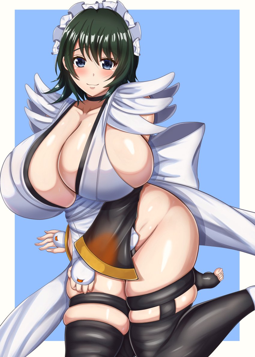 1girls alternate_breast_size bandage blush bracers breasts breasts_bigger_than_head curvy female_focus female_only iroha japanese kunoichi large_breasts maid maid_headdress ninja samurai_shodown smile snk stockings thighhighs unknown_artist