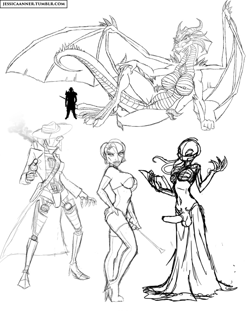 android balls breasts cephalopod clothing corset cowboy dickgirl dragon female firearm furry gun handgun high_heels human intersex jessica_anner larger_female machine malith_volskov mammal marine mind_flayer monochrome octopus penis pussy ranged_weapon revolver riding_crop robot scalie size_difference sketch squid weapon western whip wings