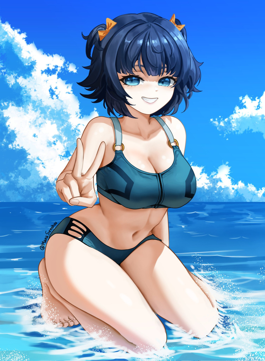 1girls 2d 2d_(artwork) alternate_breast_size alternate_costume belly_button big_breasts bikini bikini_bottom bikini_top blue_bikini blue_bikini_bottom blue_bikini_top blue_eyes blue_hair blue_swimsuit cleavage day female female_focus female_only front_view gukivt high_resolution highres indie_virtual_youtuber latam_virtual_youtuber light-skinned_female light_skin looking_at_viewer manasenshou navel ocean outdoors penguin_girl short_hair sky slim_girl smiling smiling_at_viewer solo solo_female solo_focus summer swimsuit two_piece_swimsuit virtual_youtuber vtuber vtuberfanart water young younger_female