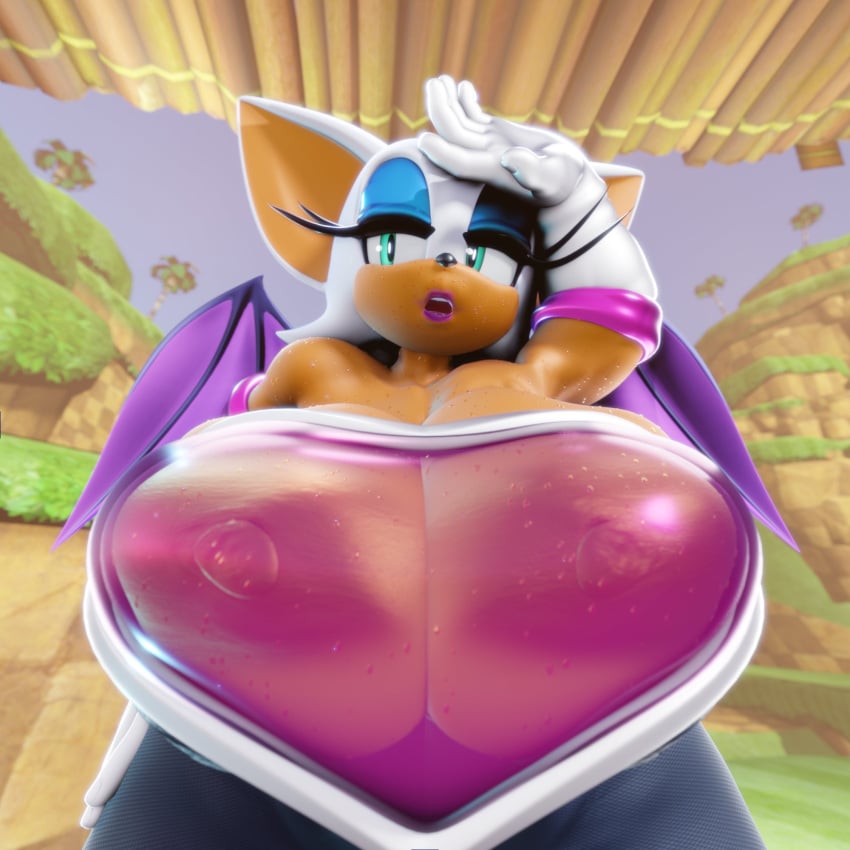 1girls 3d 3d_(artwork) 3d_artwork 3d_model breasts breasts_bigger_than_head breasts_pressed_together breasts_visible_through_clothing female female_only hand_on_hip lipstick massive_breasts mobian mobian_(species) mobian_bat open_mouth rouge_the_bat sega sonic_(series) sonic_adventure_2 sonic_the_hedgehog_(series) sweat sweating sweaty vulkyasha wings wiping_forehead wiping_sweat