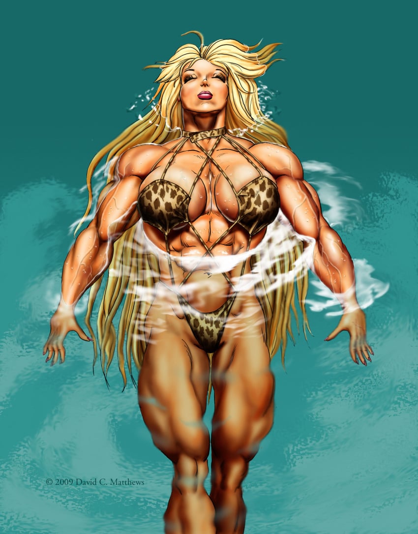 abs biceps big_breasts big_muscles blonde_hair breasts dcmatthews female hair huge_breasts large_breasts large_muscles long_hair muscles muscular_arms muscular_female muscular_legs muscular_thighs pecs tetsuko water