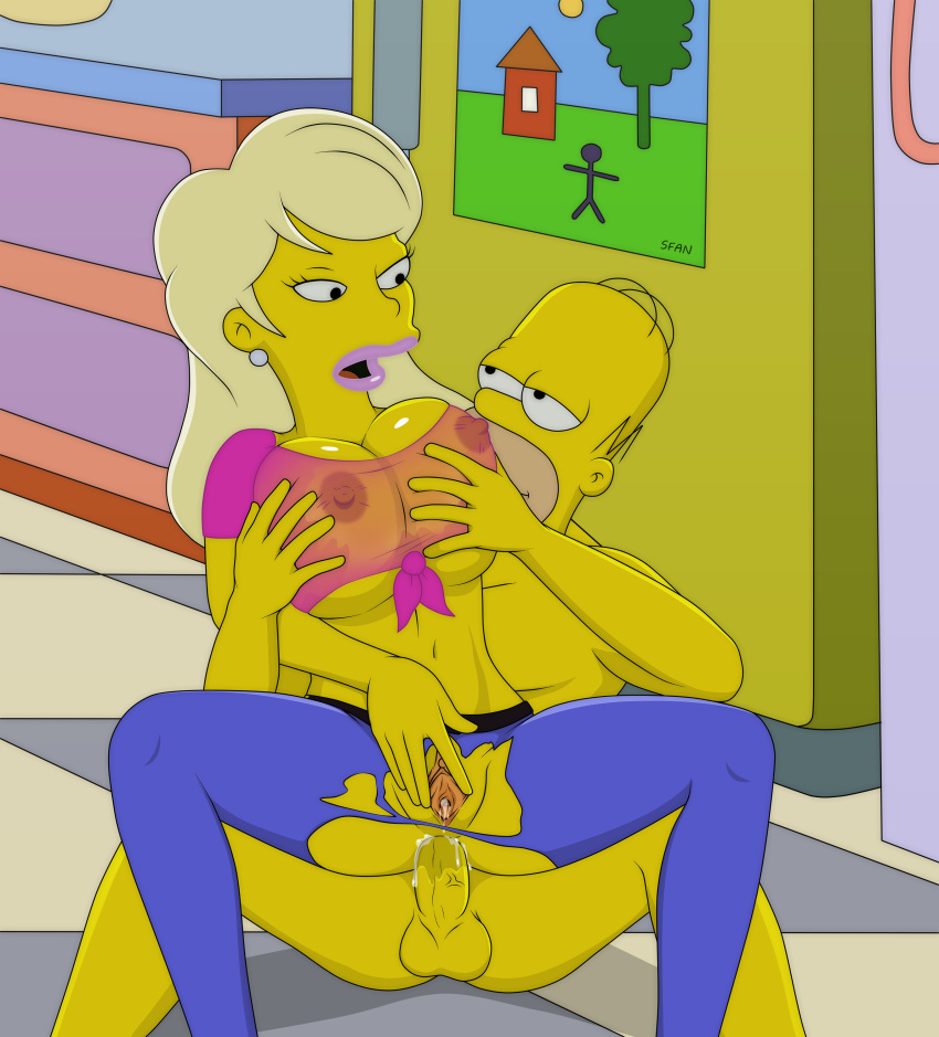 1boy 1girls anal big_breasts breasts female fluids homer_simpson male nipples sex sfan straight the_simpsons titania_(the_simpsons)