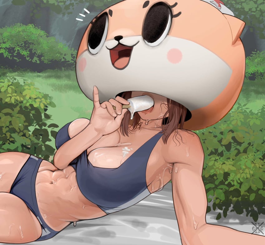 1girls abs armpit athletic athletic_female belly belly_button big_breasts busty chiitan cleavage cosplay costume face_obscured female female_only fit fit_female huge_breasts internet_celebrity internet_personality large_breasts light-skinned_female light_skin mascot mascot_costume mascot_head mask masked muscular muscular_female popsicle popsicle_melting solo sports_bra sportswear sweat sweating sweaty thick thick_thighs thighs tomboy toned toned_female tummy wide_hips x_e11e