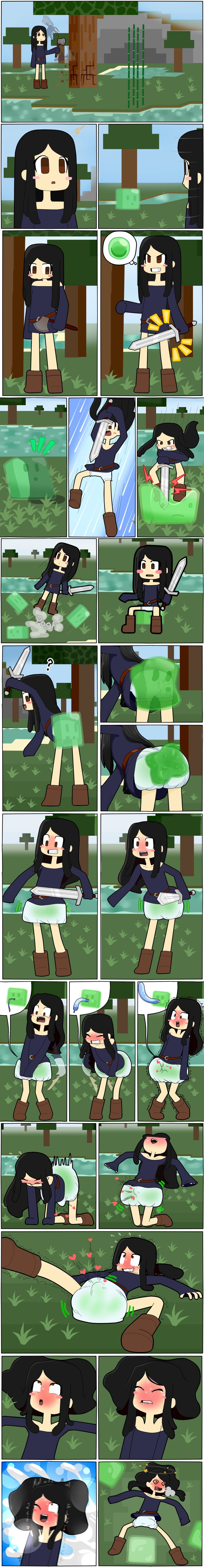 accidental_erection bloomers cum cunnilingus epsilonark femboy interspecies minecraft minecraft_mob mob monster slime slime_(minecraft) slime_inflation slime_penetrated slimejob under_clothes