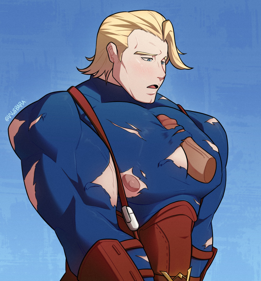 arthur_(fire_emblem_fates) balls bara blush boner disembodied_penis erection fire_emblem fire_emblem_fates gay male male_only muscles muscular pecjob penis ripped_clothing vvulfbara