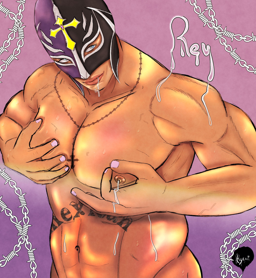 bara hyzali male_lactation male_only male_penetrating mask milk milk_squirt muscular muscular_male no_visible_genitalia rey_mysterio suggestive suggestive_look wrestler wrestling wwe