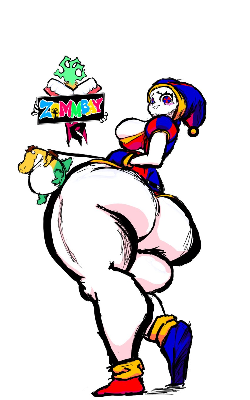 1girls artist_logo artist_name ass ass_visible_through_clothes big_ass big_breasts boob_window bottom_heavy breasts clown_girl female gummigoo_(tadc) gummigoo_(the_amazing_digital_circus) huge_ass hyper_ass jester jester_hat jester_outfit looking_at_viewer looking_back massive_ass pomni pomni_(the_amazing_digital_circus) tagme the_amazing_digital_circus zommbay