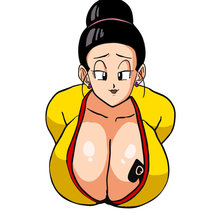 1girls asian asian_female big_breasts black_eyes black_eyes_female black_hair black_hair_female blacked blondeandthicc boob_tattoo breast_tattoo breasts breasts_bigger_than_head chichi cleavage clothed clothed_female clothing dragon_ball dragon_ball_super dragon_ball_z earrings eyelashes female female_focus female_only hair_bun huge_breasts large_breasts milf mother purple_earrings queen_of_spade_symbol queen_of_spade_tattoo queen_of_spades queen_of_spades_symbol queen_of_spades_tattoo tagme white_background white_skin wife window