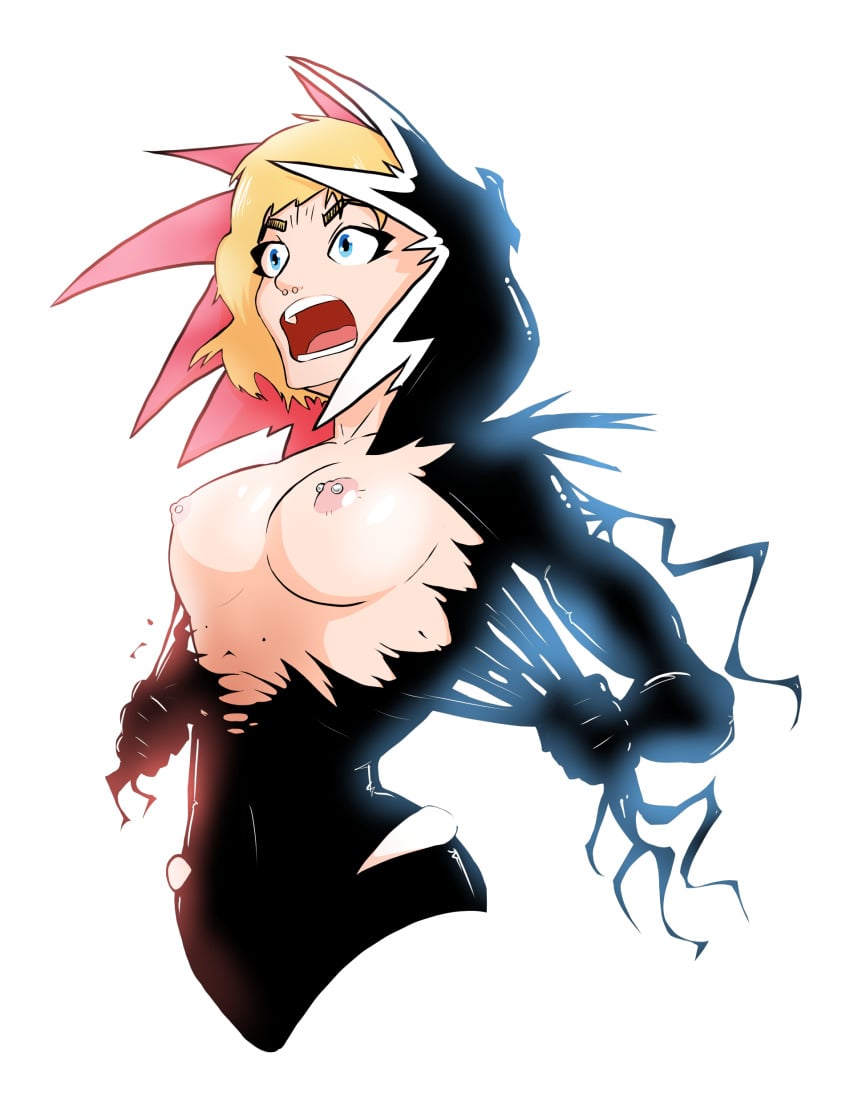 1girls asymmetrical_hair big_breasts blonde_hair blue_eyes female fucking_triton gwen_stacy gwenom light-skinned_female marvel marvel_comics nipple_piercing revealing_breasts shiny_clothes spider-gwen spider-man_(series) superhero superhero_costume superheroine symbiote