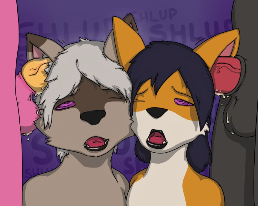 2boys 2girls anthro balls black_balls black_hair black_lips cum cum_on_penis cumdrip dazed ear_fuck ear_penetration expressionless female femsub fur grey_hair hair kaa_eyes male maledom mind_control multiple_boys okami-the-wolf open_mouth penis pink_balls purple_eyes red_penis sex teeth