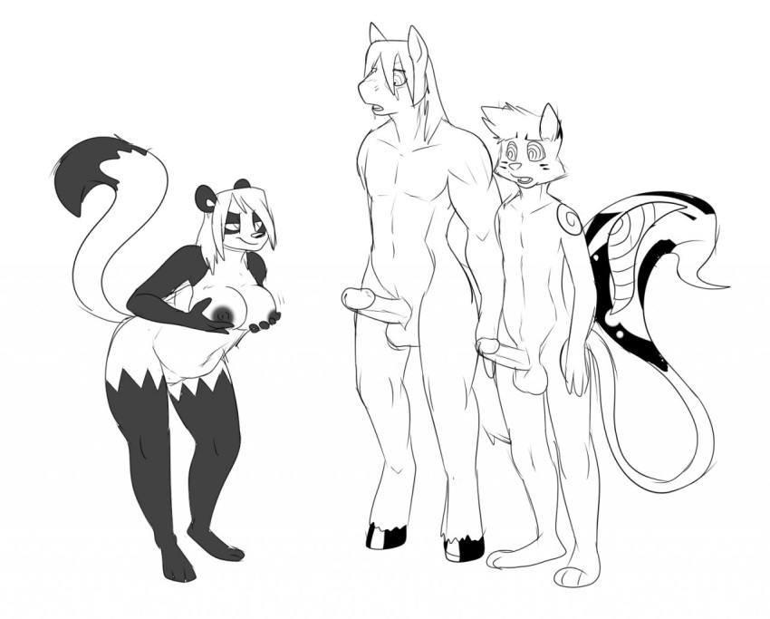 2boys anthro bottomless breasts drool drool_on_face erection expressionless female femdom furry hypnosis male malesub mind_control mobile_size monochrome multiple_boys multiple_subs nipples no_link nude open_mouth penis reupload ring_eyes skunk tail