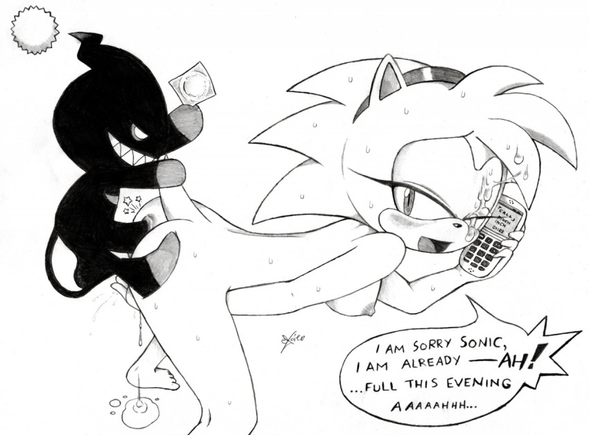 amy_rose anthro ass barefoot blush bottomless breasts char cum cum_drip cum_in_ass cum_inside cum_on_face cum_on_floor dark_chao erection female femsub furry hedgehog male maledom mammal sonic_(series)