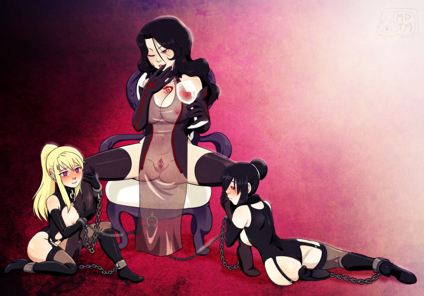 3girls areolae black_hair blonde_hair bondage_outfit boots brainwashed brainwashing breasts busty chains cleavage corruption dominant_female dominated domination dominatrix enslaved female female_only femdom femsub fullmetal_alchemist fullmetal_alchemist_brotherhood glowing glowing_eyes heart heart-shaped_pupils highres lan_fan lust_(fullmetal_alchemist) mind_control mistress multiple_girls multiple_subs my_pet_tentacle_monster nipples obedience pelvic_curtain pussy see-through sex_slave shackles shaved_pussy slave slave_collar slavegirl submission submissive submissive_female symbol-shaped_pupils thigh_boots utter_domination voluptuous wink winry_rockbell yuri