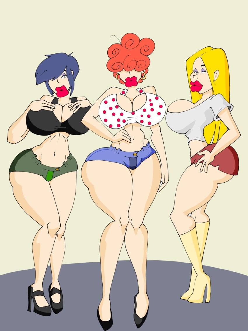 3girls big_breasts bimbo_body bimbo_lips bimbofication bimbofied blonde_hair blue_hair earrings ed_edd_n_eddy eyes_covered fake_rabbit_ears fat_ass heels kanker_sisters lee_kanker makeup marie_kanker maxtlat may_kanker multiple_girls red_hair sisters tagme yellow_hair