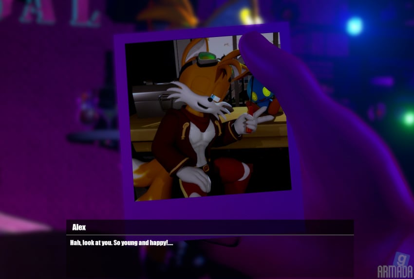 3d_(artwork) anthro armada_(artist) blurred_background canid canine dialogue digital_media_(artwork) fox garry's_mod hi_res humanoid male mammal photo sega solo sonic_(series) sonic_the_hedgehog_(series) strip_club tails