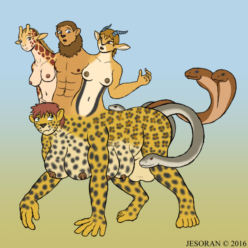 1girls antelope black_mamba breasts chimera cobra conjoined dickgirl feline female furry gazelle giraffe hybrid intersex jesoran leopard lion male mammal merging multi_breast multi_tail multi_torso reptile scalie snake snake_tail tail_head taur testicles text watermark