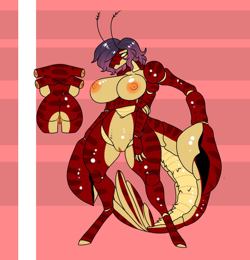 4_arms anthro arthropod big_breasts breasts crustacean crustacean_humanoid demonnyuu female hair lobster marine multi_arm multi_limb nude purple_hair pussy solo tagme