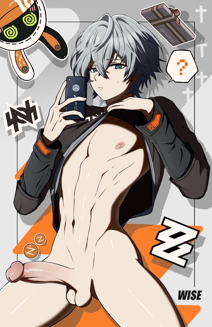 hoyoverse kubikun looking_at_viewer male male_only selfie silver_hair uncensored white_skin wise_(zenless_zone_zero) zenless_zone_zero