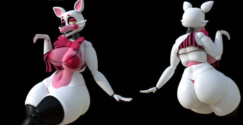 3d 3d_(artwork) 3d_model animatronic animatronic_female ass back_view big_ass big_breasts big_butt bowtie bra breasts child_bearing_hips fishnets five_nights_at_freddy&#039;s five_nights_at_freddy&#039;s_2 fnaf fox front_view large_breasts looking_at_viewer lustful_gaze mangle_(fnaf) mishuyuu one_eye orange_eye pink_thong robot sitting sitting_down thick_ass thick_thighs voluptuous voluptuous_female white_pupil wide_hips