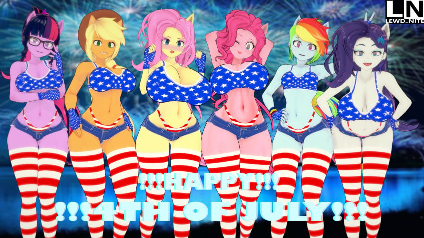 3d 4th_of_july anthro applejack_(mlp) big_breasts bikini colored_skin fireworks fluttershy_(mlp) fourth_of_july furry lewd_nite multiple_girls my_little_pony pinkie_pie_(mlp) rainbow_dash_(mlp) rarity_(mlp) small_breasts tagme thick thick_thighs tight_clothes twilight_sparkle_(mlp)