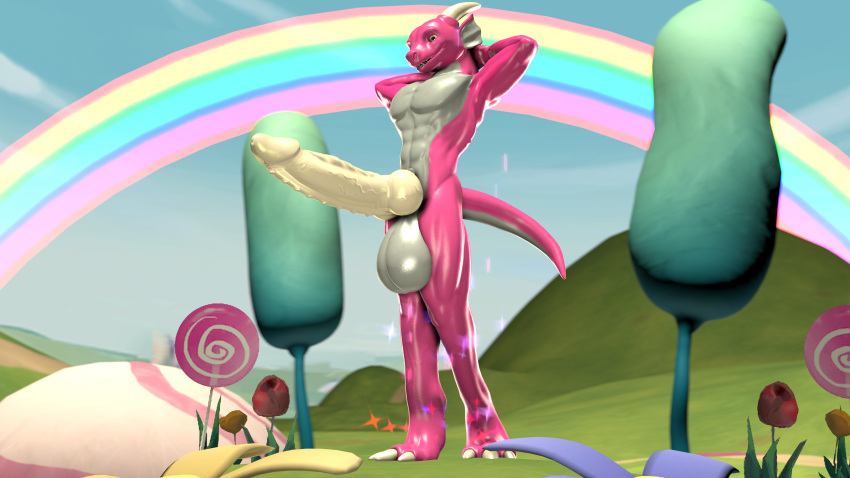 absurd_res acey_(aceydrgn) aceydrgn anthro balls big_balls big_penis candy dessert dragon erection flower food genitals grass hi_res hill huge_balls huge_cock hyper hyper_genitalia hyper_penis knot male muscular muscular_anthro muscular_male mythological_creature mythological_scalie mythology nude penis plant scalie solo sparkles tree