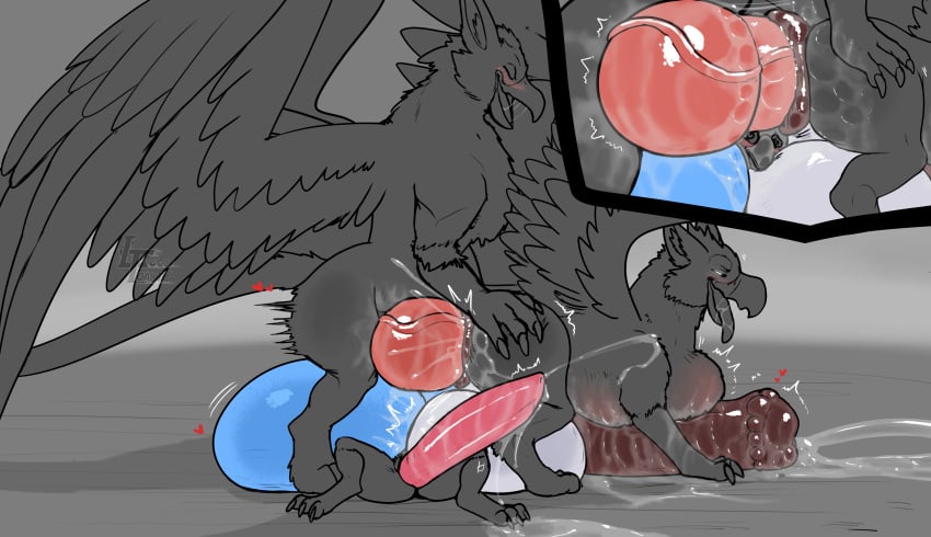 absurd_res anal anal_sex animal_genitalia anthro anthro_on_bottom anthro_on_feral ass avian ball_worship ball_worship_during_sex balls beak between_balls big_balls big_bulge big_penis bird blush bodily_fluids bulge claws digital_media_(artwork) erection excessive_genital_fluids feathers feet feral feral_on_feral feral_on_top genital_fluids genitals group group_sex gryphon heart_symbol hi_res huge_balls huge_bulge huge_cock hyper hyper_balls hyper_bulge hyper_genitalia hyper_penis jeffery_the_gryphon_(character) knot luccatoasty male male/male male_penetrated male_penetrating male_penetrating_male mythological_avian mythological_creature mythology penetration penis sex size_difference sparrowgryphon stomach_bulge tail trio vein veiny_penis witcher_(character) zoophilia