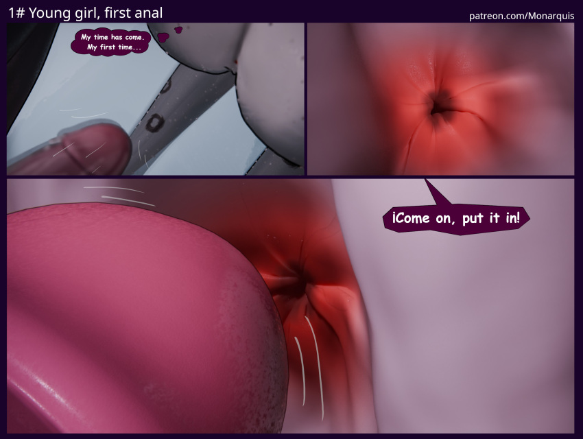 3d_(artwork) anthro anus anus_focus ass comic comic_panel dialogue digital_media_(artwork) duo felid female genitals hi_res male male/female mammal momo_(monarquis) monarquis pantherine penis snow_leopard