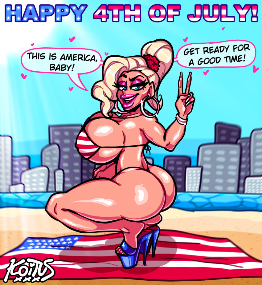 ass ass beach beach_towel big_ass big_breasts bikini bimbo bimbo_body bimbo_lips blonde_female blonde_hair blonde_hair breasts bubble_ass bubble_butt earrings fake_breasts heels high_heels jewelry koituskazam long_hair makeup micro_bikini nails oc original_character platform_heels ponytail round_ass round_breasts squatting tan_skin